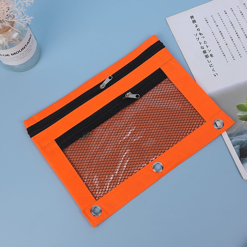 Oxford Cloth Gas Eye Loose-Leaf Clip B5 Office Storage File Bag Three-Hole Single And Double Zipper Pencil Case - Image 1