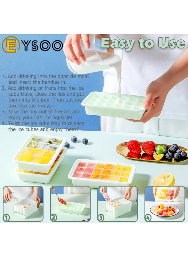 EYSOO Ice Cube Tray with Lid 44 Grids Silicone Ice Cube Molds Easy-release 10-Cavity Ice Pop Molds Ice Tray with Bin BPA Free Ice Cube Maker Popsicle Molds for Ice Cream Beverage Coffee Fruit - Image 4
