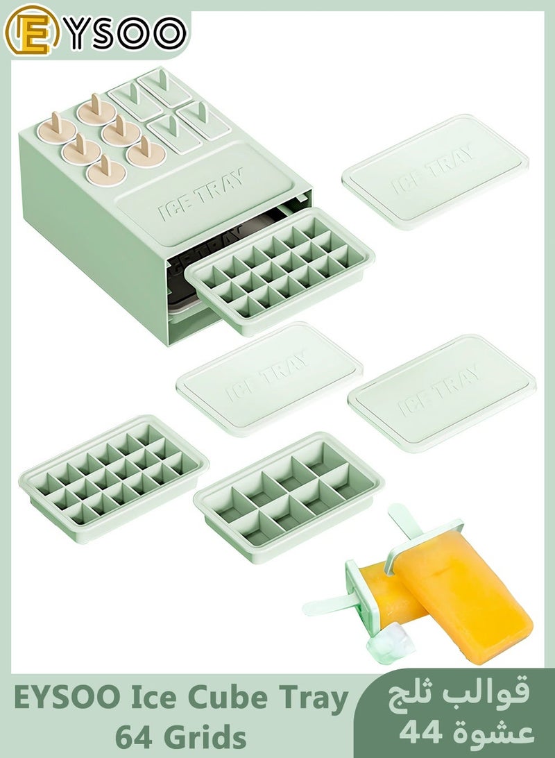 EYSOO Ice Cube Tray with Lid 44 Grids Silicone Ice Cube Molds Easy-release 10-Cavity Ice Pop Molds Ice Tray with Bin BPA Free Ice Cube Maker Popsicle Molds for Ice Cream Beverage Coffee Fruit - Image 1