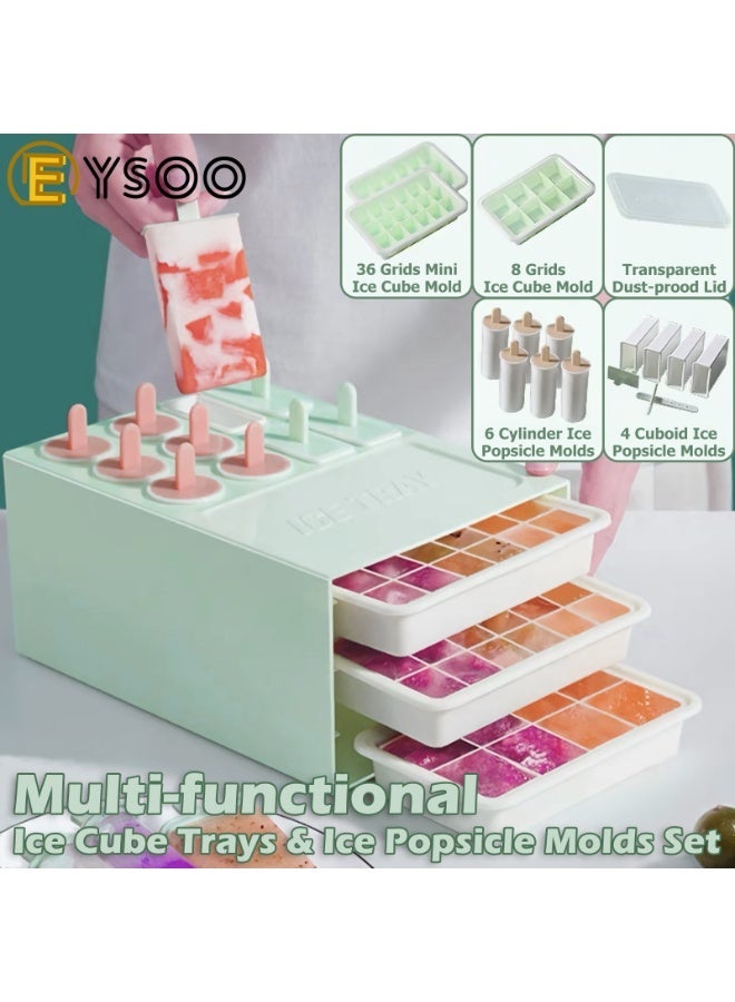 EYSOO Ice Cube Tray with Lid 44 Grids Silicone Ice Cube Molds Easy-release 10-Cavity Ice Pop Molds Ice Tray with Bin BPA Free Ice Cube Maker Popsicle Molds for Ice Cream Beverage Coffee Fruit - Image 2