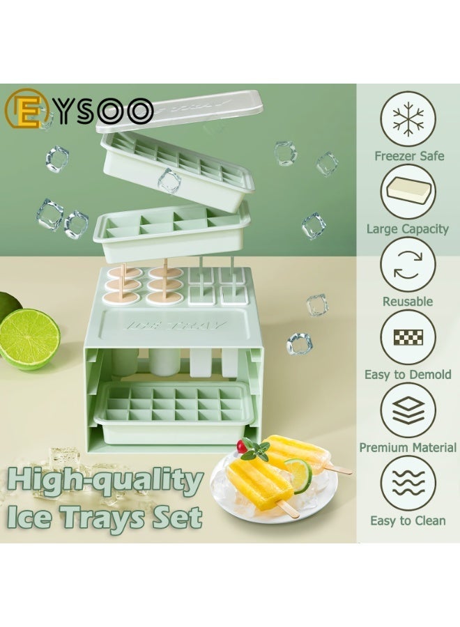 EYSOO Ice Cube Tray with Lid 44 Grids Silicone Ice Cube Molds Easy-release 10-Cavity Ice Pop Molds Ice Tray with Bin BPA Free Ice Cube Maker Popsicle Molds for Ice Cream Beverage Coffee Fruit - Image 3