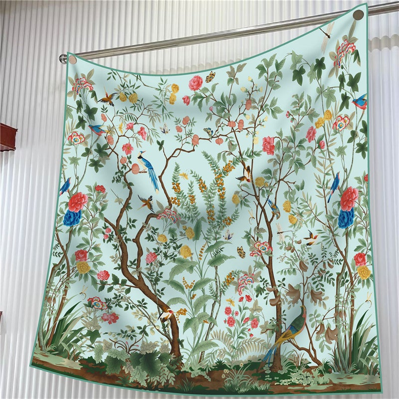 ISI New 90Cm Silk Scarf Floral Printed Women'S Twill Large Square Scarf Travel All-Match Decorative Shawl Sunscreen Scarf Hijab - Image 5