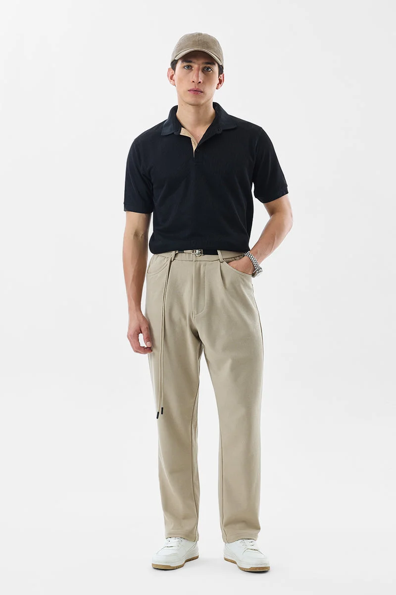 SNITCH Beige Solid Loose Fit Casual Trousers