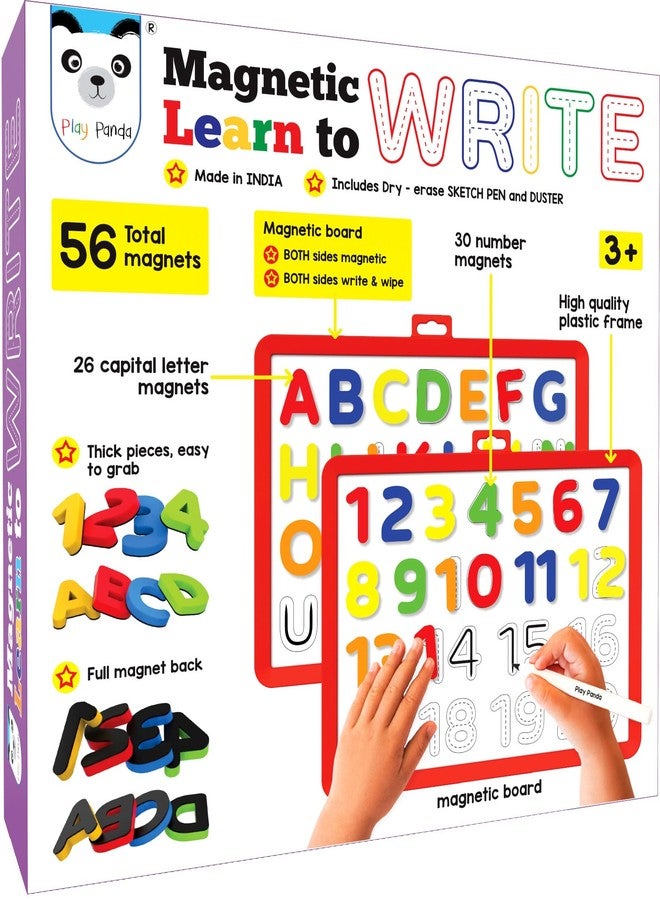 Play Panda Magnetic Learn to Write Capital Letters & Numbers with Write and Wipe Magnetic Board - Image 1