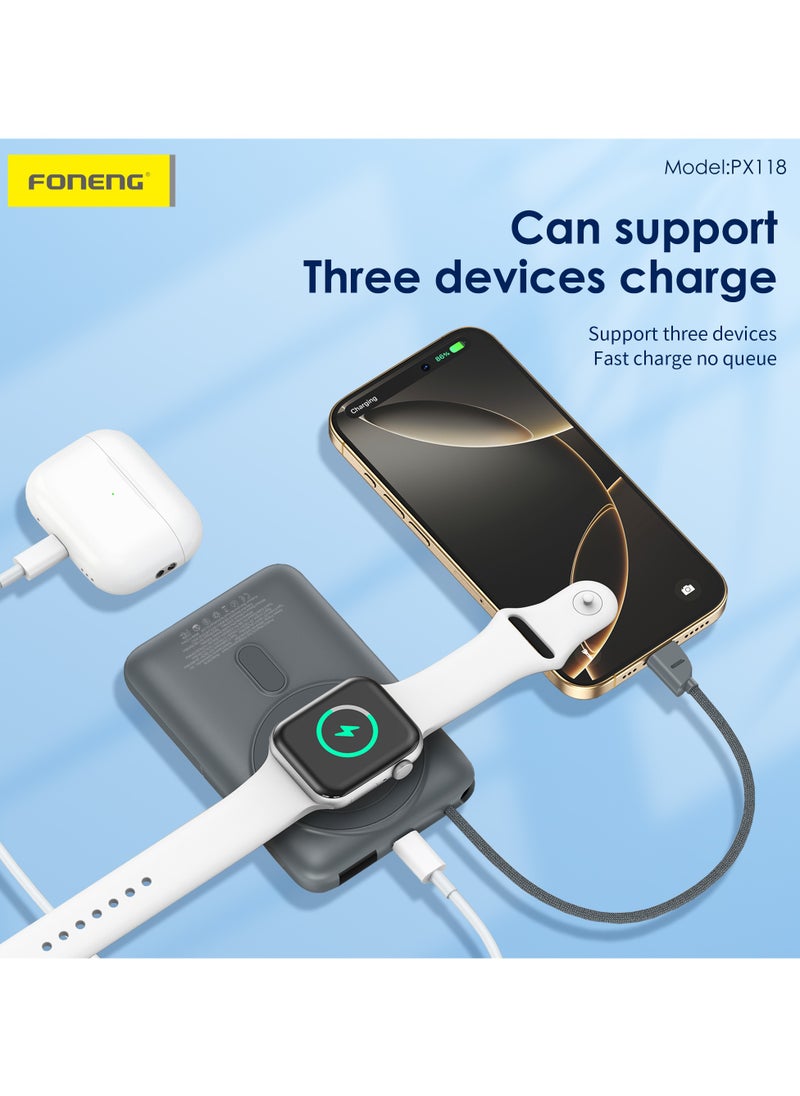 Foneng 10000mAh Magnetic Wireless Power Bank with Built-in Cable & Stand (22.5W)