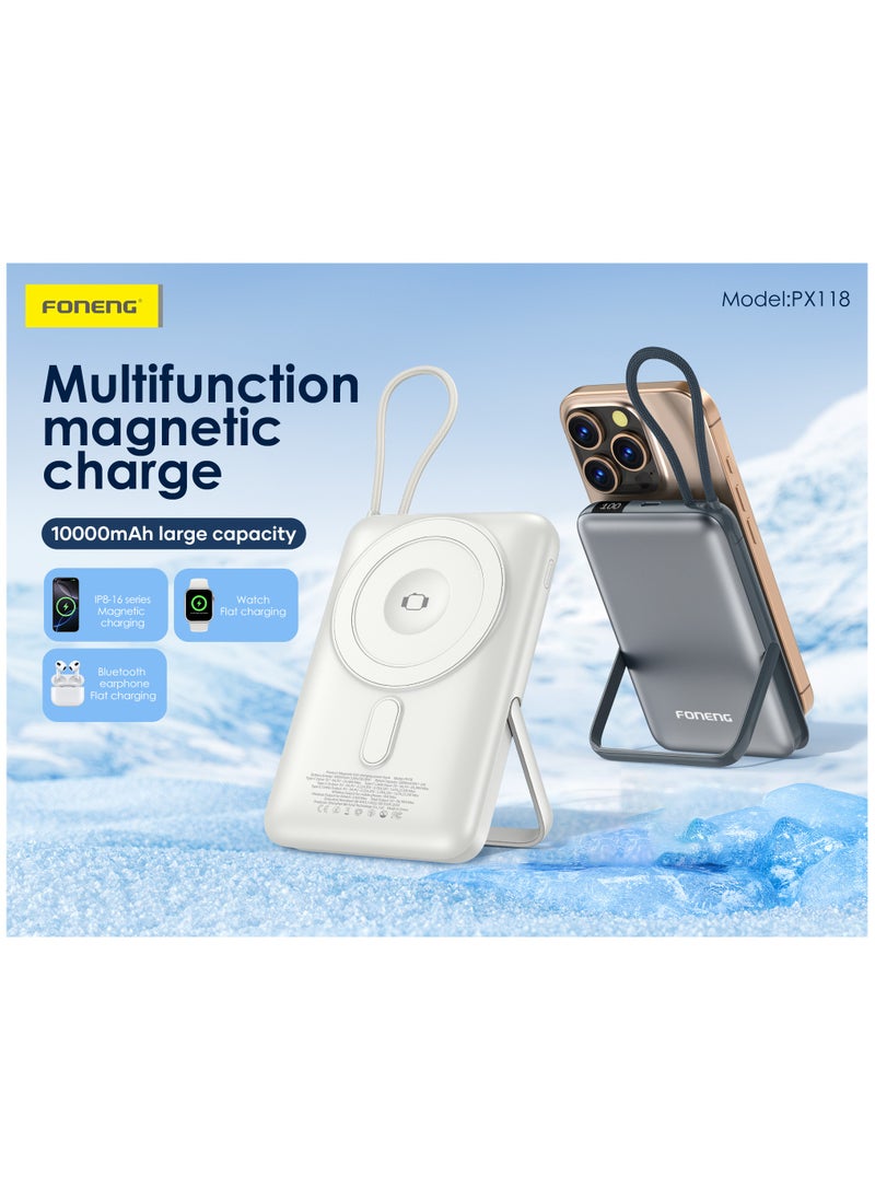 Foneng 10000mAh Magnetic Wireless Power Bank with Built-in Cable & Stand (22.5W)