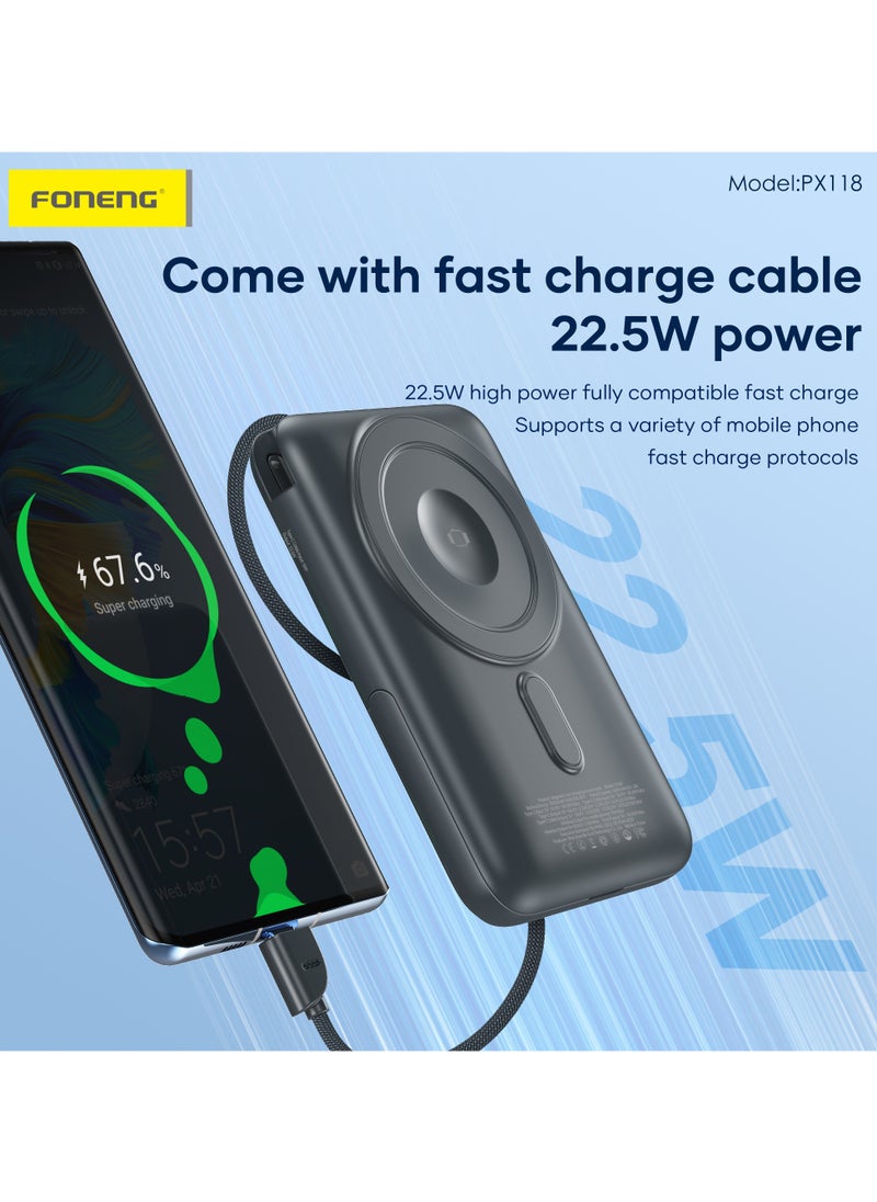 Foneng 10000mAh Magnetic Wireless Power Bank with Built-in Cable & Stand (22.5W)