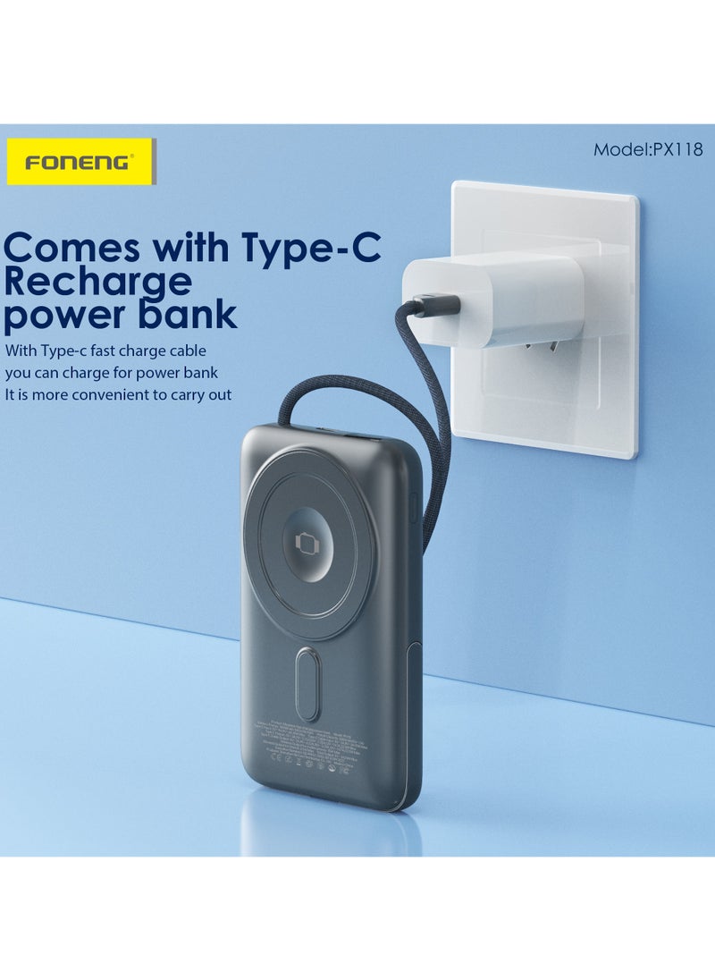 Foneng 10000mAh Magnetic Wireless Power Bank with Built-in Cable & Stand (22.5W)