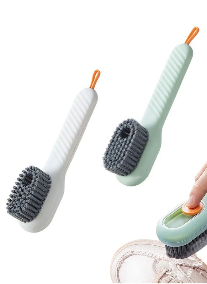 HAWAWA 2pcs Multifunction Cleaning Brush with Soap Dispenser, Liquid Filled Soft Bristle Cleaning Brush for Washing Clothes Shoes, with Ergonomics Grip Easy Hold White&Green ﻿  - Image 1
