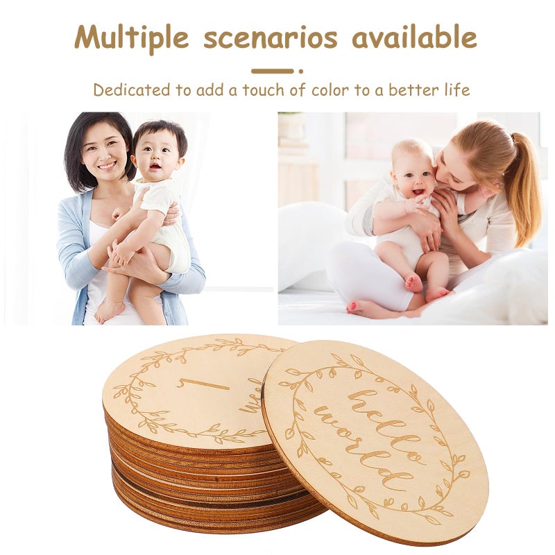 14 Pcs Double Sided Wooden Milestone Discs For Newborn Monthly Photography Props - Image 4
