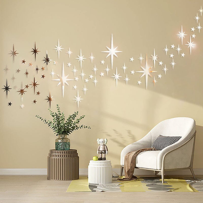 Easma Mirror Wall Stickers Gold Star Wall Decal Peel and Stick 3D Acrylic Decals Removable Stars Adhesive Mirror Starburst Art Decor Sticker for Home Living Room Bedroom Decoration - Image 1