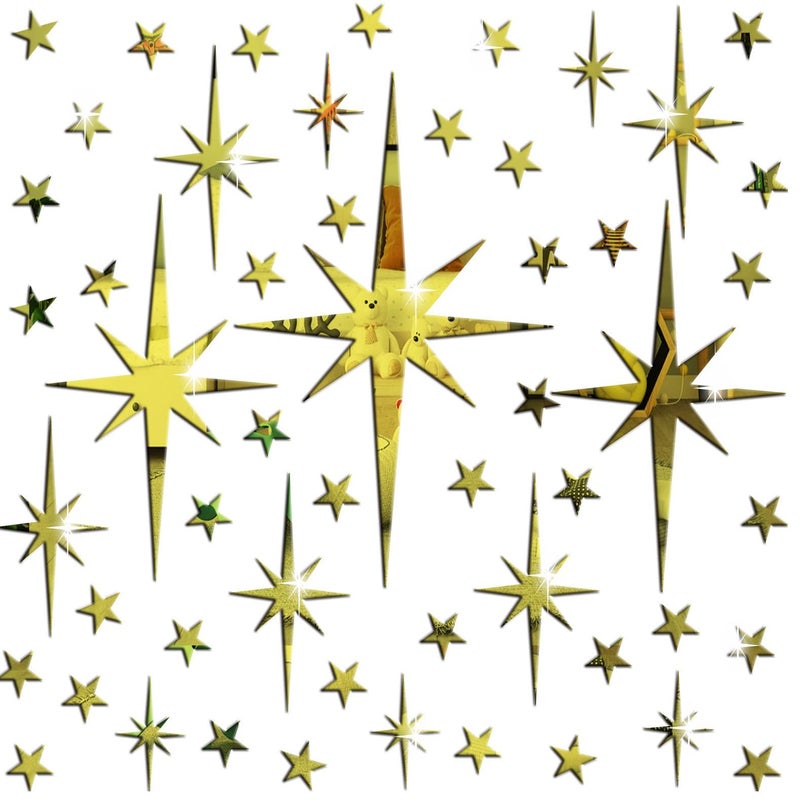 Easma Mirror Wall Stickers Gold Star Wall Decal Peel and Stick 3D Acrylic Decals Removable Stars Adhesive Mirror Starburst Art Decor Sticker for Home Living Room Bedroom Decoration - Image 2