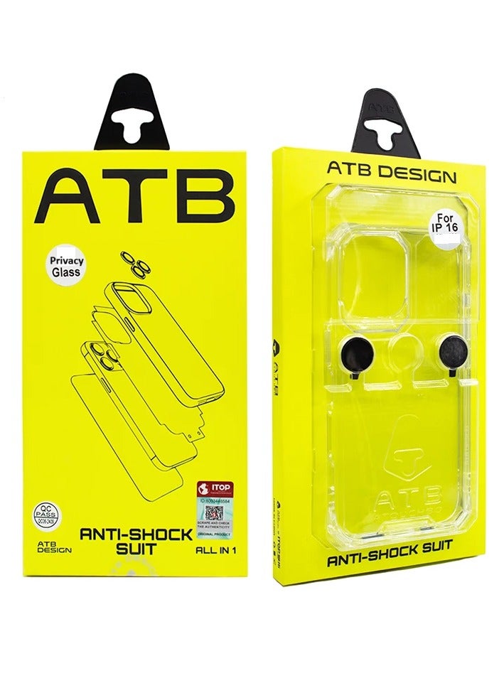 اي تي بي طقم حماية شامل 6 في 1 ايفون 16 تركيب سهل فائق الدقة مع واقي شاشة بخصوصية بصرية يمنحك خصوصية عالية أثناء الاستخدام بزاوية رؤية محدودة، إلى جانب حماية شاملة. يشمل واقي شاشة بخصوصية، كفر شفاف، حماية للكاميرا، لزقات حماية لفتحات السماعة من الغبار، لزقة ظهر، وإطار مغناطيسي. - Image 1
