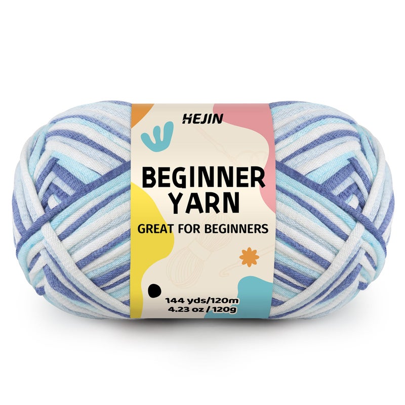 HEJIN 120g Blue Yarn for Crocheting and Knitting; Rainbow Yarn for Beginners with Easy-to-See Stitches;Worsted-Weight Medium #4 for Beginners Crochet Kit Making - Image 1
