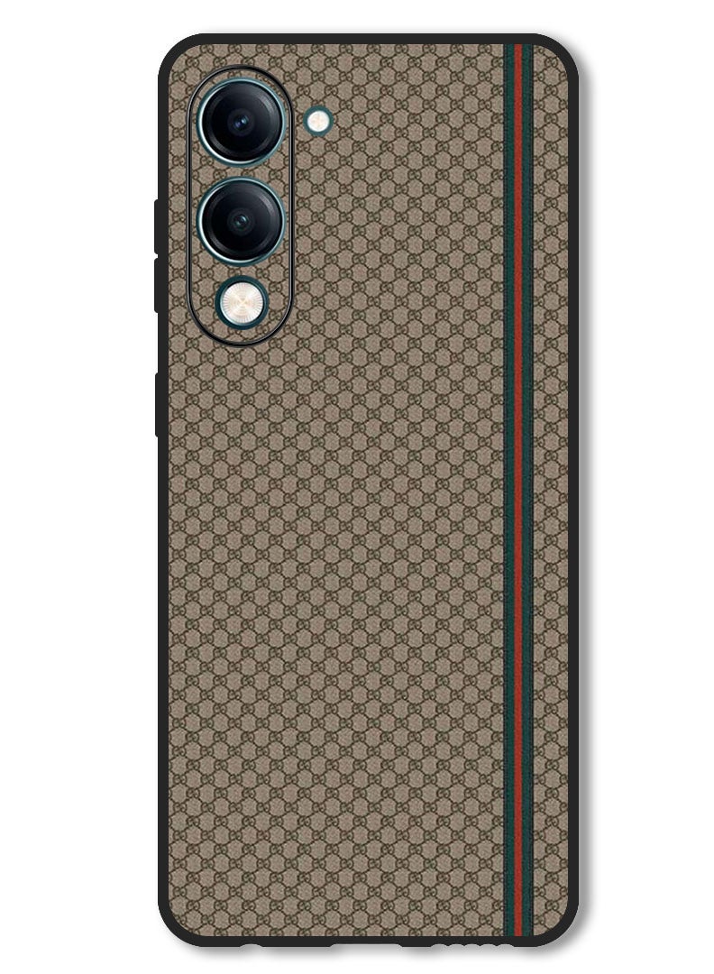 Theodor Case Compatible with Vivo Y29s Protection Shockproof Bumper Cover Red Green Strip On Brown Pattern - Image 1