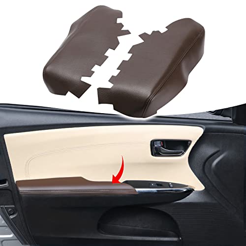 KBH Car Front Door Panel Armrest Cover Replacement for Toyota Avalon 2013 2014 2015 2016 2017 2018, Vinyl Leather Upholstery, Anti-Scratch, 1 Pair, Brown (Leather Part Only) - Image 1