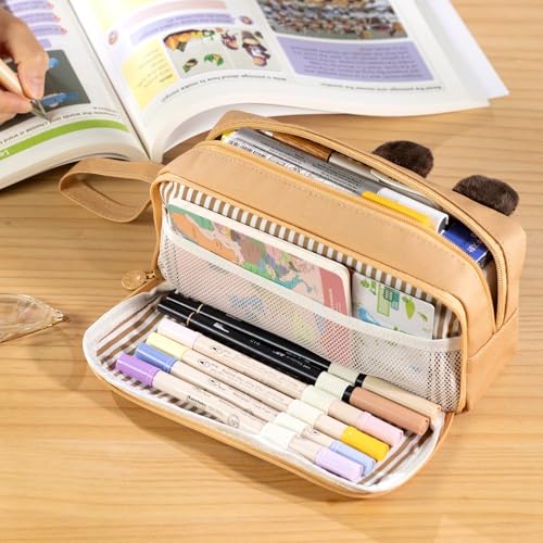 CICIMELON Cartoon Pencil Case, Large Capacity Pen Pouch with Embroidered Animal Design, School Supplies Bag for Kids, Teens, Students (Black Cat) - Image 2