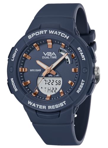 V2A Analog Digital Waterproof Fashion Sports Watch With Backlight Alarm Stopwatch For Women And Girls (Grey, Resin) - Image 1