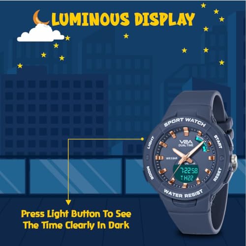 V2A Analog Digital Waterproof Fashion Sports Watch With Backlight Alarm Stopwatch For Women And Girls (Grey, Resin) - Image 5