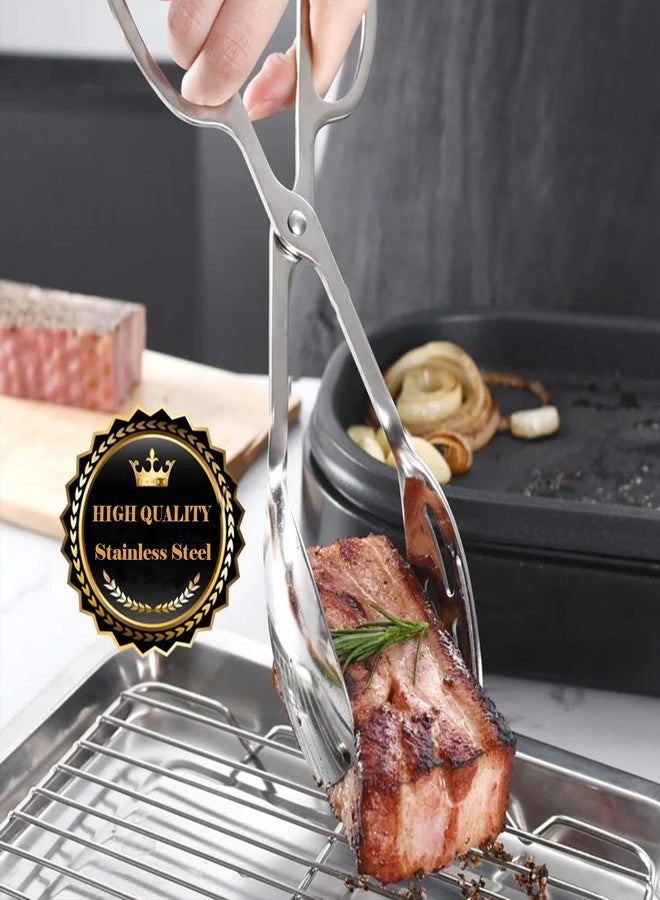 SUPROD 2 Pack Serving Tongs Buffet Tongs for Kitchen Cooking 10 Inch Stainless Steel Salad Tongs Serving Utensils for Wedding Party Catering (Silver) - Image 3