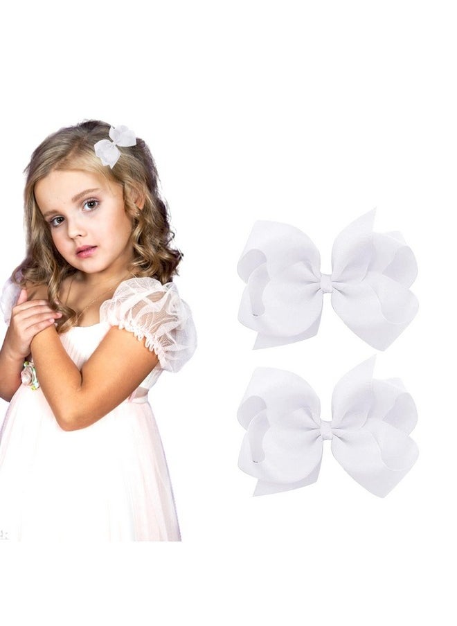 Ronger2000 3 Inch White Hair Bow Clips for Girls - Set of 2  - Image 1