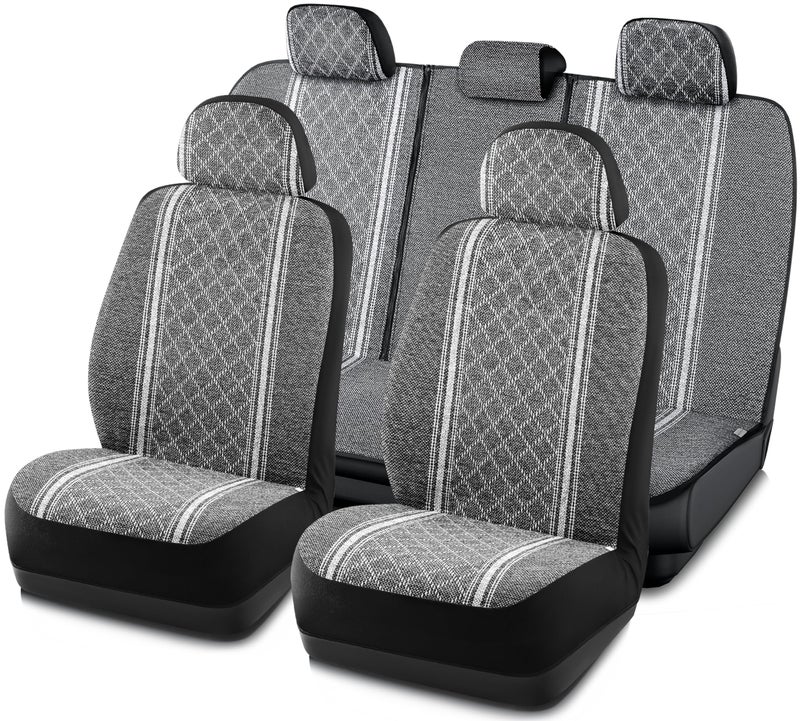 Road Comforts Baja Blanket Seat Covers Gray Diamond Bucket Seat Covers Low Back Full Set - Jacquard Fabric, Airbag Compatible, Universal Fits for Most Cars, Truck, SUV, Vans - Image 1