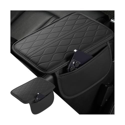 KHGUZ Car Center Console Cover Leather Vehicle Arm Rest Protection Cushion with 2 Side Storage Bags Auto Interior Armrest Storage Box Pad Accessories Universal for SUV Sedan Truck Black - Image 1