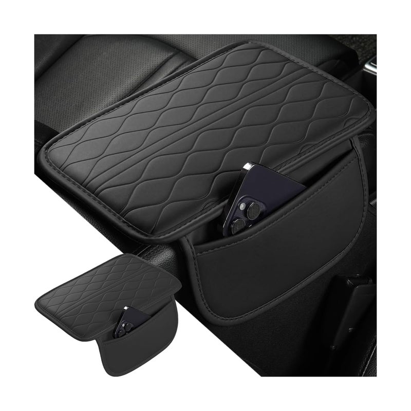 KHGUZ Car Center Console Cover Leather Vehicle Arm Rest Protection Cushion with 2 Side Storage Bags Auto Interior Armrest Storage Box Pad Accessories Universal for SUV Sedan Truck Black - Image 3