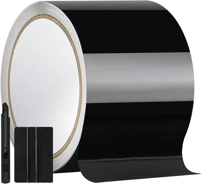GRTHTATI Gloss Black Vinyl Wrap Tape for Chrome Delete Window Trim Car Door Sill Protector with Vinyl Wrap Tool Kit (Gloss Black, 4in x 30ft) - Image 1