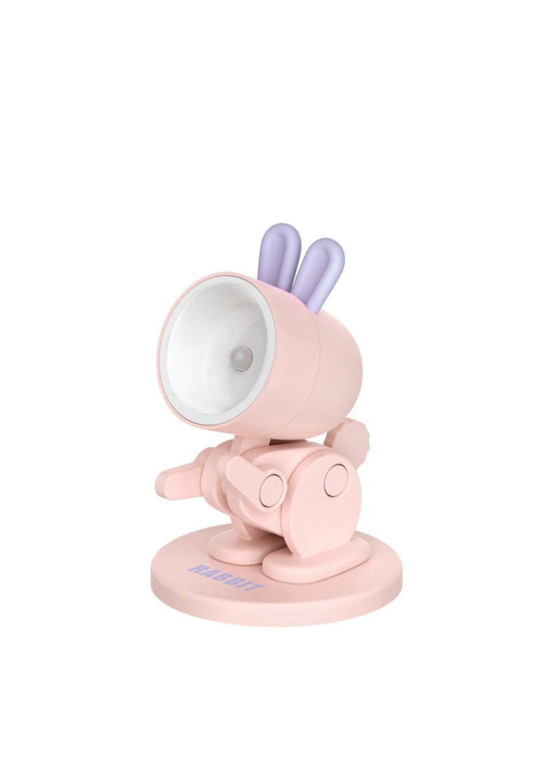 Generic - Macaron Mini Desk Lamp Creative DIY Night Light LED Cute Pet Desktop Cartoon Dinosaur Ornaments Ins Student Gift Creative Gift Ornaments (Magnetic Rabbit-Pink) - Image 1