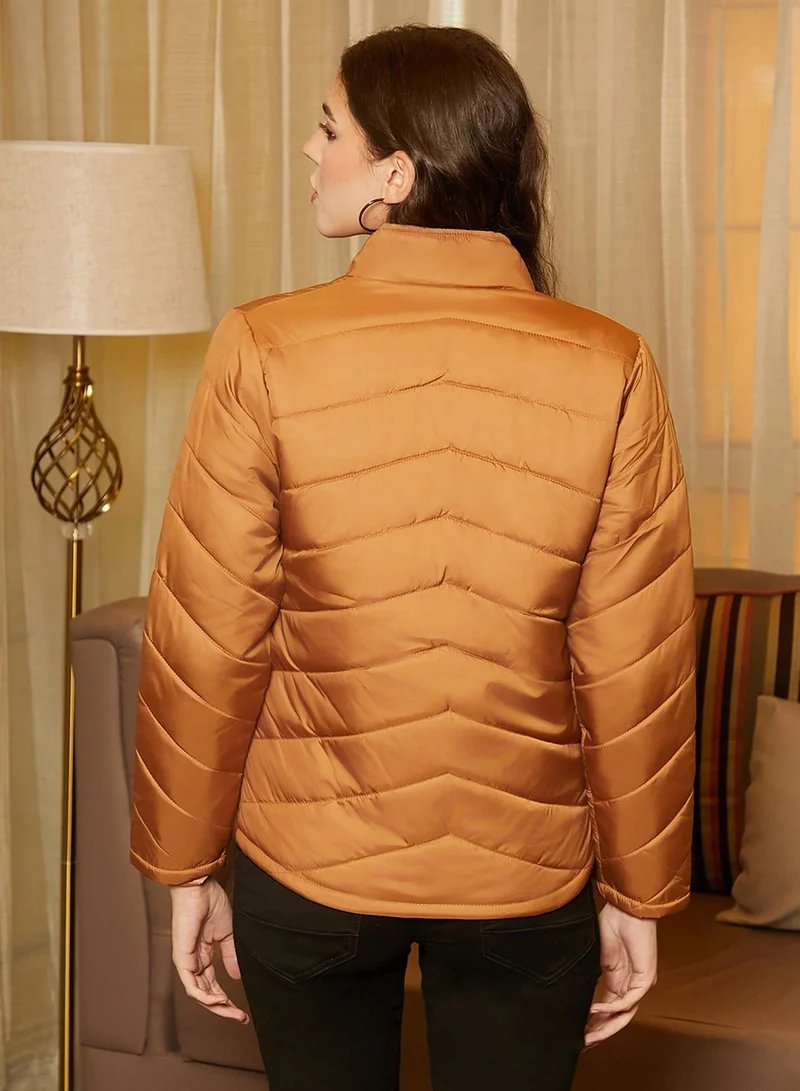 Pinacolada  Women's Sienna Brown Chevron Quilted Jacket for Women | Best Price UAE
