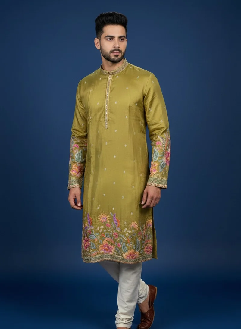 Lehar Mustard Embroidered Kurta Set