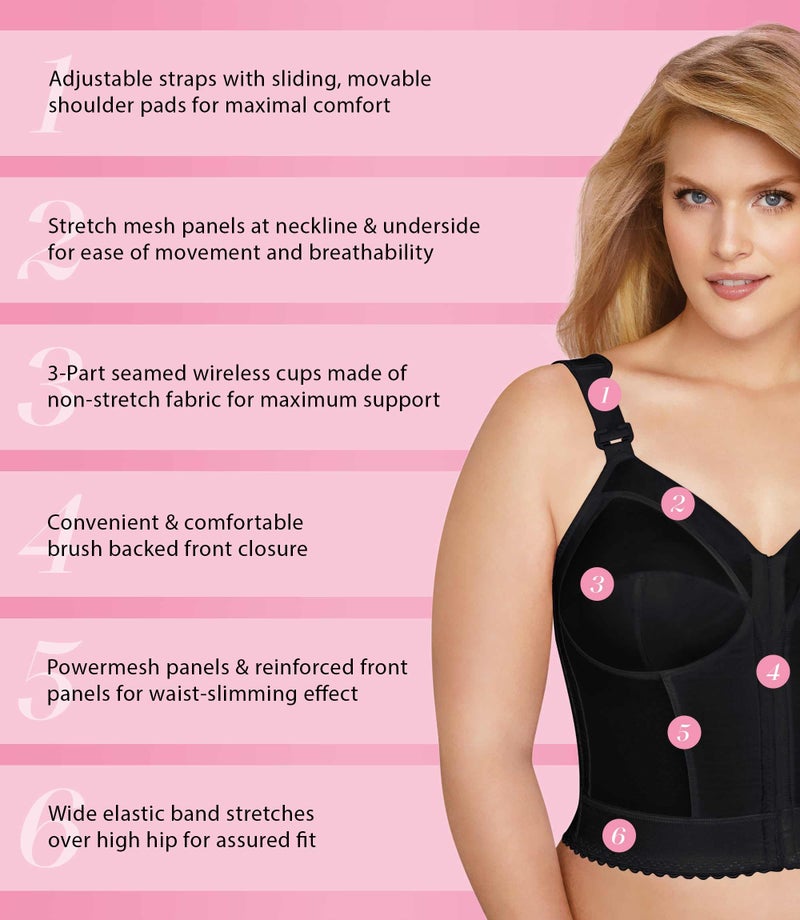 Exquisite Form womens Exquisite Form Fully Women's Front Close Longline Posture #5107530 Bra, Black, 38DD US - Image 5