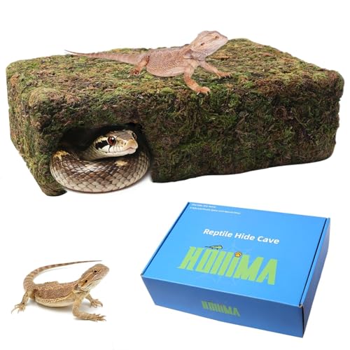 Hollima Mossy Cave Hide for Reptiles, Yellow Color Lizard Moss Hideout with Safe Shelter, Snake Cave Hut for Themed Terrarium Ideal for Gecko Hamster Snake to Rest & Hide - Image 1