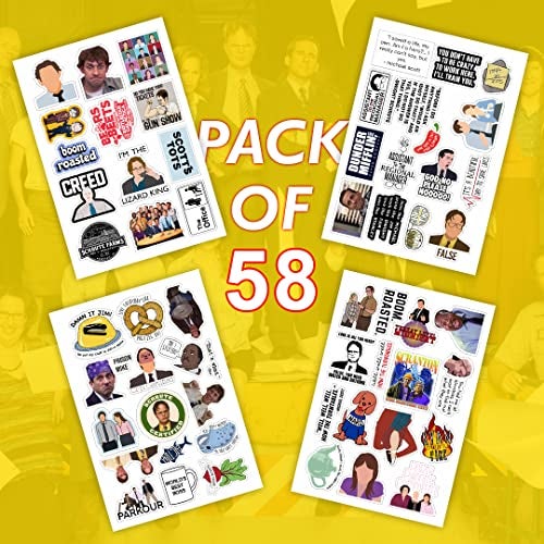 CodersParadise 58-Piece Office & TV Show Stickers Pack | Waterproof, Residue-Free Vinyl Stickers for Laptop, Journal, Bike Helmet, Guitar & Mobile Case - Image 2