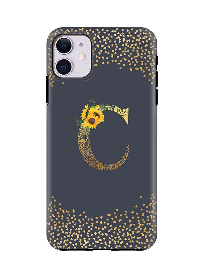 Stylizedd Monogram Tough Cover for Apple iPhone 11 Case Custom Initials Letter Floral Mandala Pattern Tough Pro Dual Layer hybrid PC inner TPU protection Alphabet- C (Grey) - Image 1