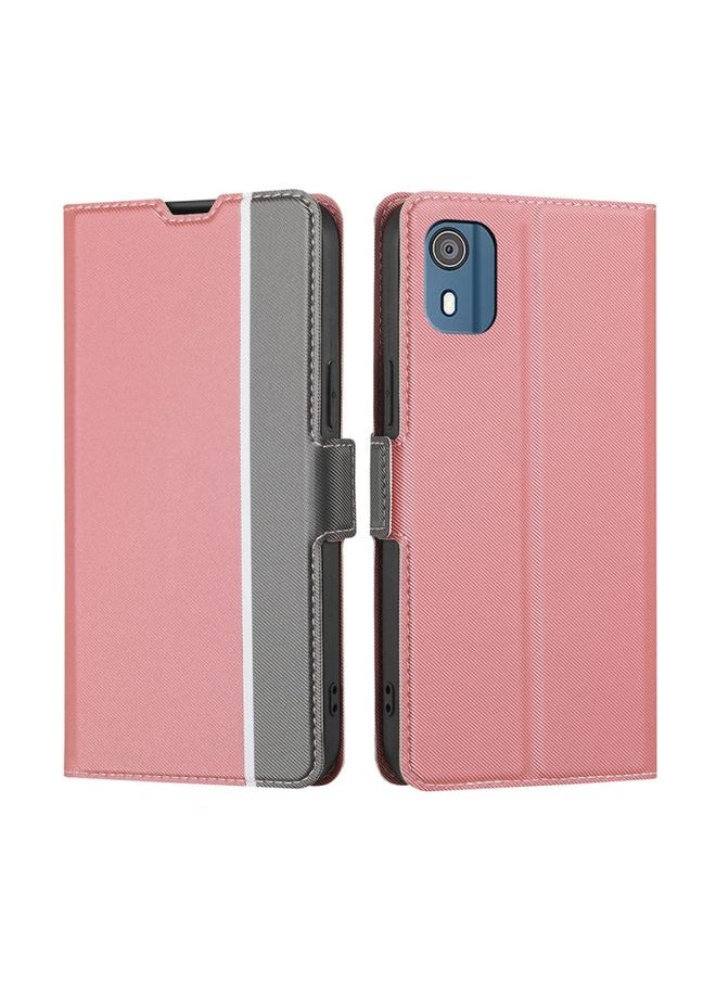 HuHa - Case Cover For For Nokia C02 TA-1522 Twill Texture Side Button Leather Phone Case(Pink) - Image 1