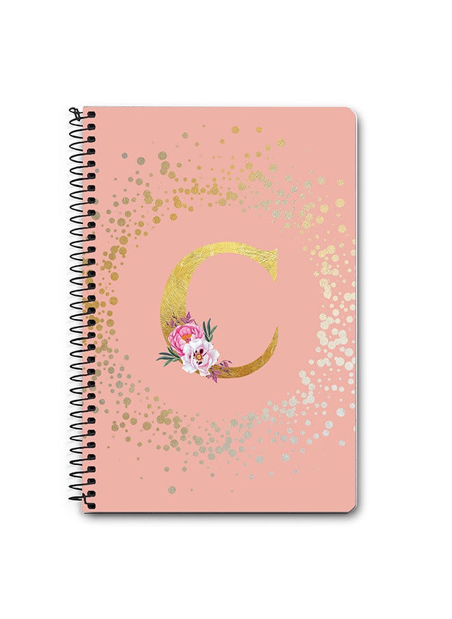 Stylizedd - Designer A5 Spiral Notebook Memo Notepad Journal - Custom Monogram Initial Letter Floral Pattern Alphabet - C - Rose Pink - Image 1
