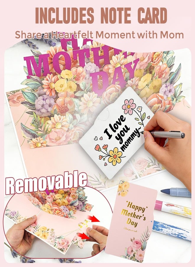 Sipthene Mothers Day Card, 3D Pop Up Happy Mother's Day Card for Mom, Handcrafted Blooming Flower Greeting Card with Envelope & Note Tag - Large 8"x 6" Mothers Day Gifts for Wife, Daughter, Grandma - Image 4