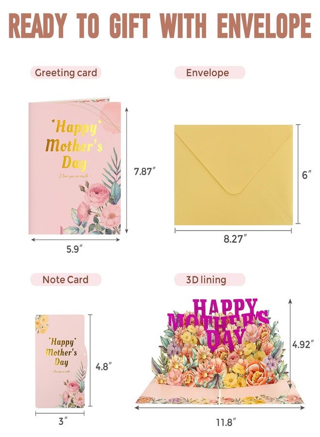 Sipthene Mothers Day Card, 3D Pop Up Happy Mother's Day Card for Mom, Handcrafted Blooming Flower Greeting Card with Envelope & Note Tag - Large 8"x 6" Mothers Day Gifts for Wife, Daughter, Grandma - Image 3