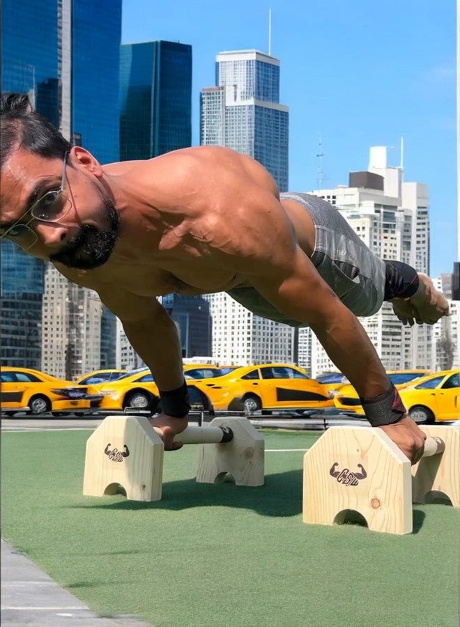 Calistreet workout متوازيات خشبية من كالي ستريت للتمارين الرياضية - معدات تمارين رياضية، حامل قضيب تمارين الضغط، حامل تمارين الضغط، متوازيات غير قابلة للانزلاق، شديدة التحمل، قضيب يوغا (خشب صنوبر بني) - Image 1