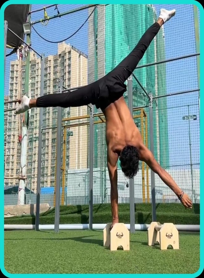 Calistreet workout متوازيات خشبية من كالي ستريت للتمارين الرياضية - معدات تمارين رياضية، حامل قضيب تمارين الضغط، حامل تمارين الضغط، متوازيات غير قابلة للانزلاق، شديدة التحمل، قضيب يوغا (خشب صنوبر بني) - Image 5