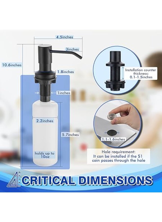 WEWE Built in Soap Dispenser for Kitchen Sink, Stainless Steel Matte Black in Counter soap Dispenser Refill from The Top 10oz Large Liquid Bottle - Image 5