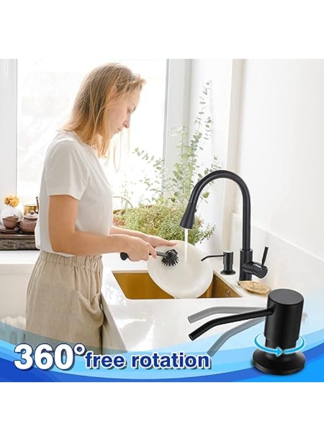 WEWE Built in Soap Dispenser for Kitchen Sink, Stainless Steel Matte Black in Counter soap Dispenser Refill from The Top 10oz Large Liquid Bottle - Image 4