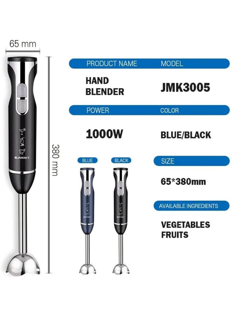 Hand Blender by Jamaki, 1000 Watt Stainless Steel Powerful Sharp Blades for Food Preparation with 2 Speeds Model JMK 3005, Multi  - Image 4
