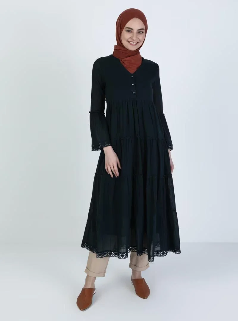 Eliş Şile Bezi Tiered Emerald Dress