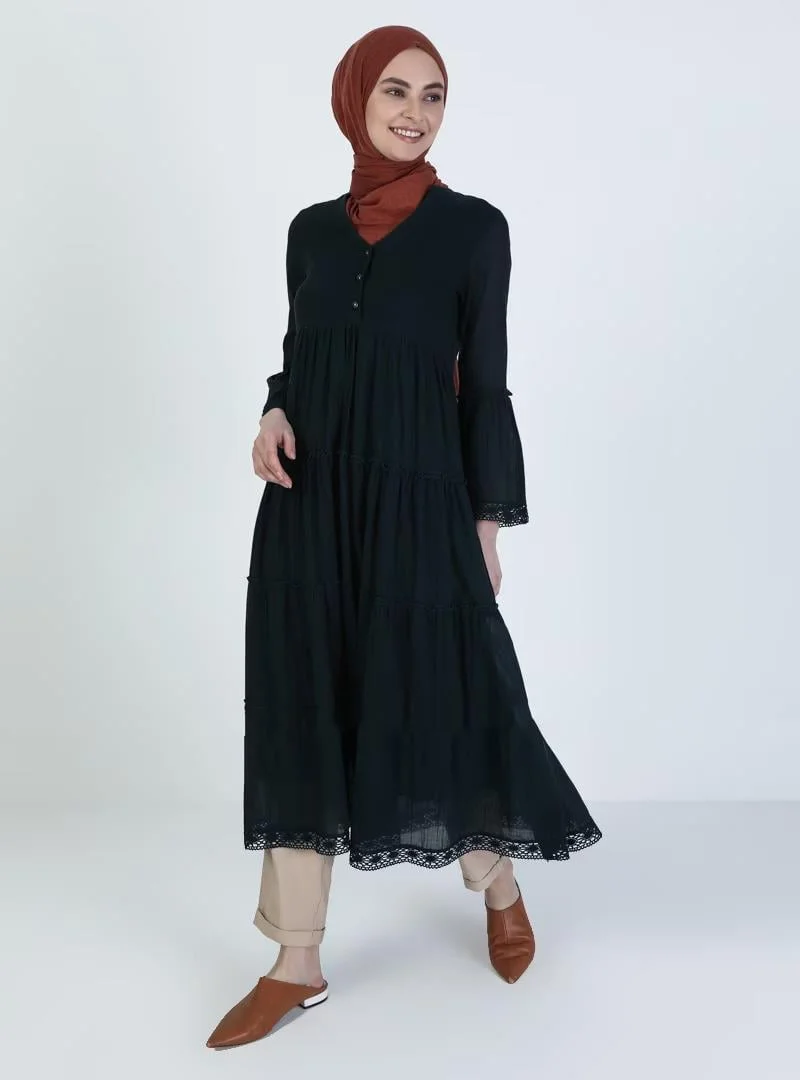 Eliş Şile Bezi Tiered Emerald Dress
