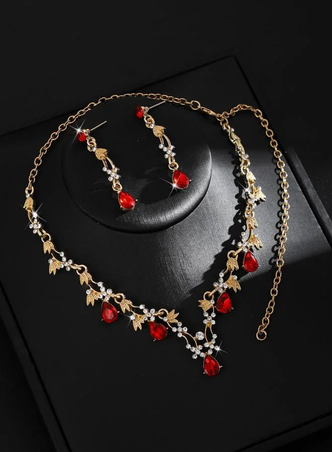 تايك تو طقم مجوهرات قلادة وأقراط مزينة بأحجار الراين قطعتين