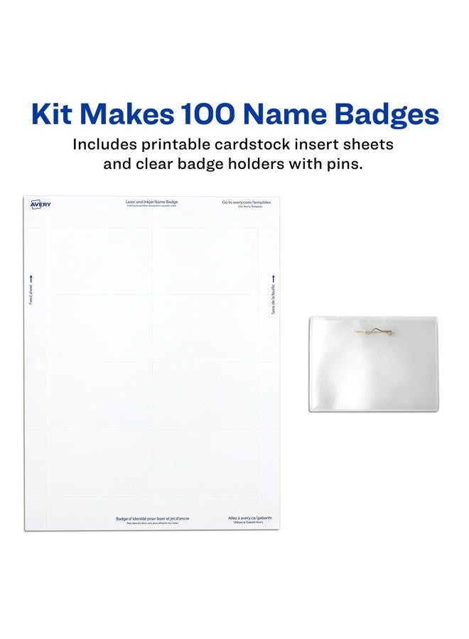 AVERY Avery Customizable Name Badges with Pins, 2.25" x 3.5", Clear Name Tag Holders with White Printable Inserts, 100 Pin Style Name Badges (74549) - Image 3