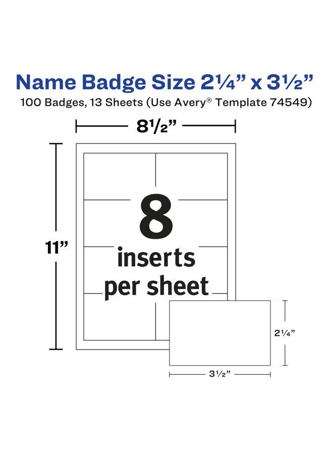 AVERY Avery Customizable Name Badges with Pins, 2.25" x 3.5", Clear Name Tag Holders with White Printable Inserts, 100 Pin Style Name Badges (74549) - Image 4